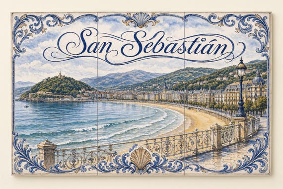 Mural de azulejos de cerámica de La Concha, San Sebastián, decoración de pare… — vista 2