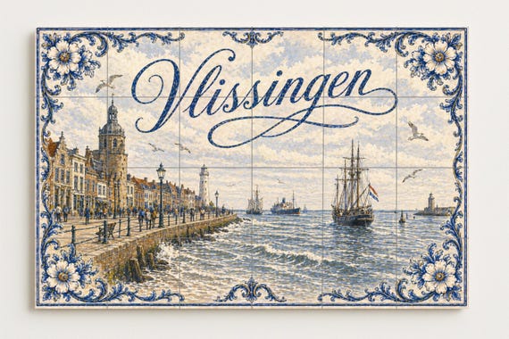 Mural de azulejos de cerámica de Vlissingen, arte mural inspirado en los barc… — vista 4