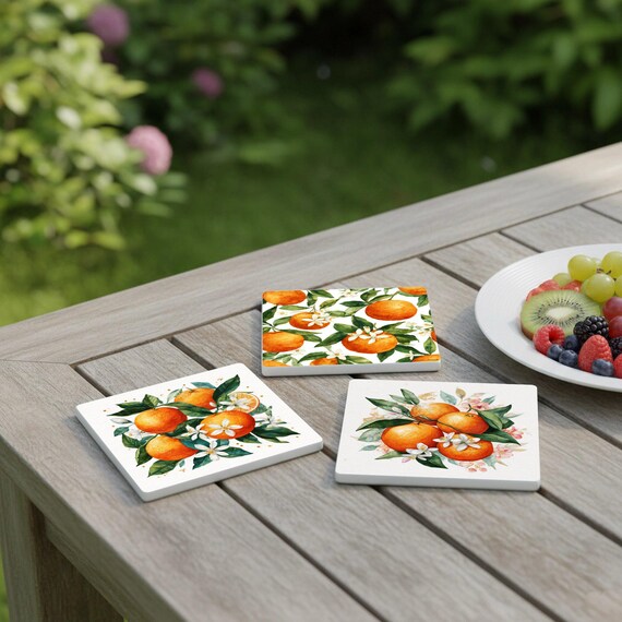 Diseño de naranja cítrica / Posavasos de azulejos botánicos mediterrán — vista 3