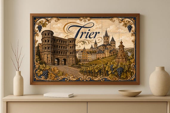 Mural de azulejos de cerámica de Trier, Alemania, arte mural de paisaje urban… — vista 4