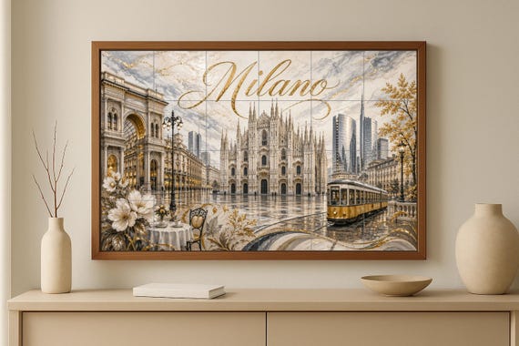 Mural de azulejos de cerámica del Duomo de Milán, elegante decoración de pare… — vista 3