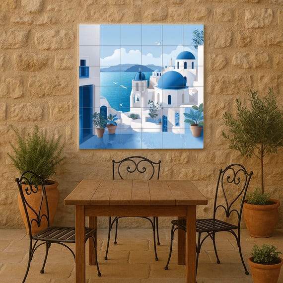 Mural de azulejos de cerámica de pueblo costero — vista 2