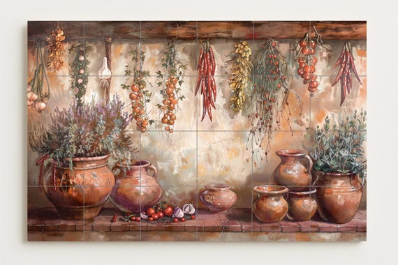 Mural de azulejos de cocina rústica — vista 2