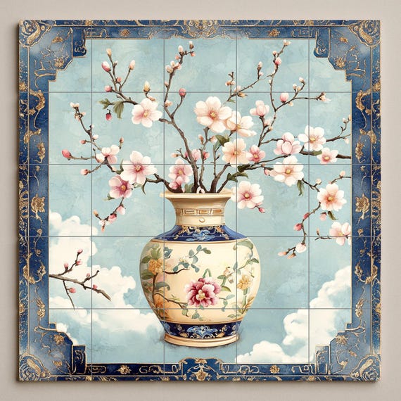 Mural cerámico de lujo con flores de porcelana — vista 3