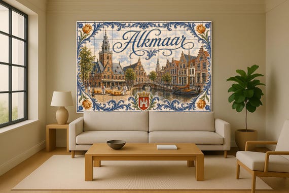 Mural de azulejos de cerámica de Alkmaar, Países Bajos, arte mural de la ciud… — vista 2