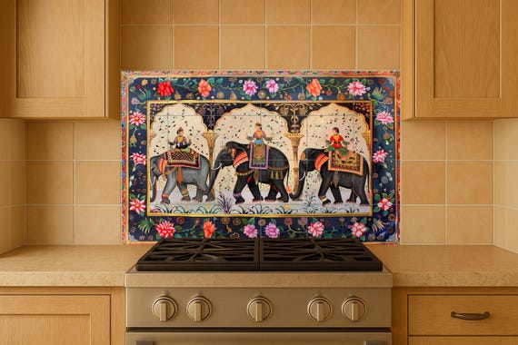 Mural de azulejos con procesión de elefantes mogoles — vista 4