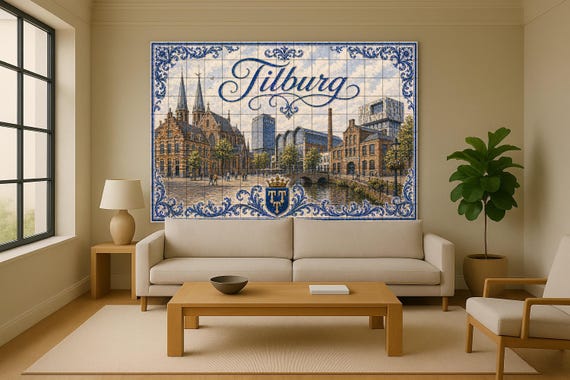 Mural de azulejos de cerámica Tilburg LocHal, arte mural del horizonte de Del… — vista 2