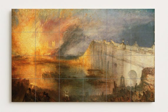 Mural de azulejos de cerámica que representa el incendio de las Cámaras de lo… — vista 2