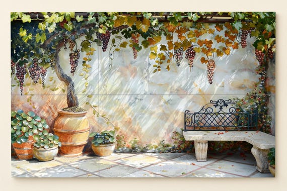 Mural de azulejos para patio con viñedo toscano — vista 3