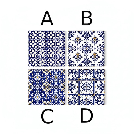 Azulejo, posavasos de azulejos azules y blancos, decoración de mesa de — vista 2