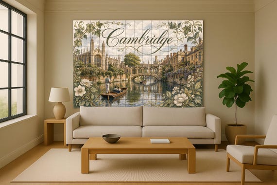 Mural de azulejos de cerámica de Cambridge, Inglaterra, arte mural junto al r… — vista 2