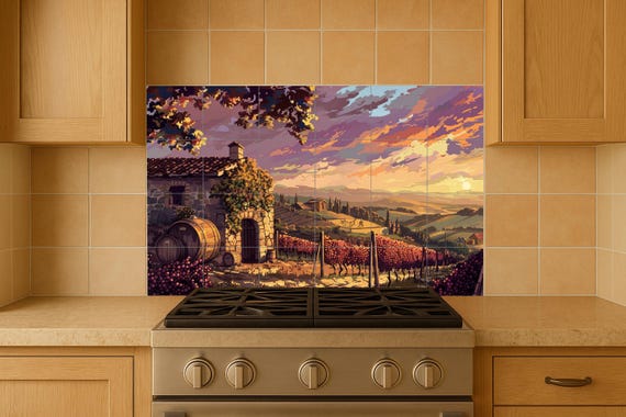Mural de azulejos con viñedos al atardecer en la Toscana — vista 4
