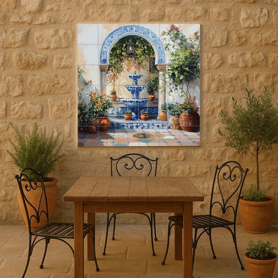 Mural de fuente en patio mediterráneo — vista 2