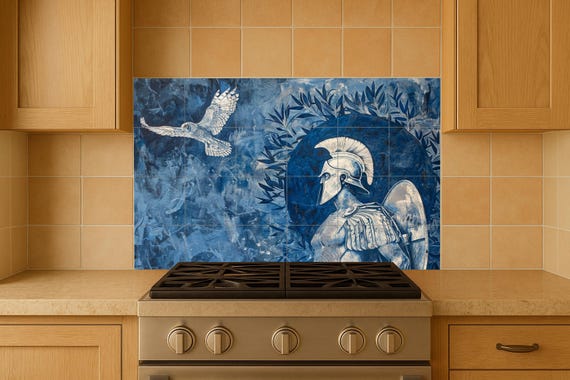 Mural de azulejos de guerrero espartano — vista 4