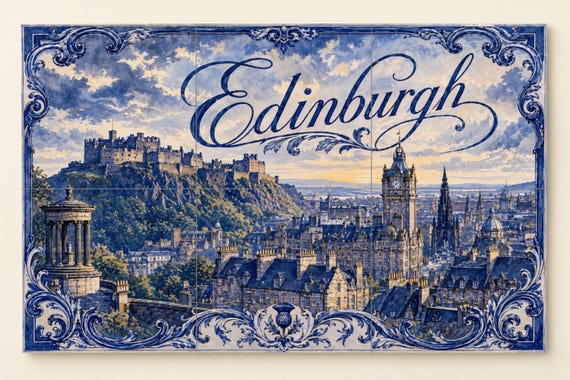 Mural de azulejos de cerámica de Edimburgo, Escocia, arte mural de castillo e… — vista 3