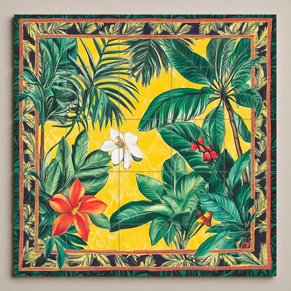 Mural de cerámica brasileña con flores tropicales — vista 3