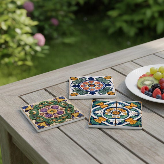 Italian Majolica Ceramic Coaster Set