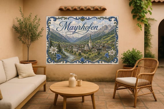 Mural de azulejos de cerámica de Mayrhofen, Austria, decoración de pared con …