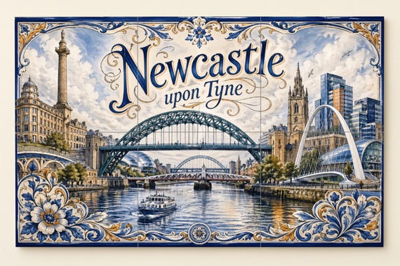 Mural de azulejos de cerámica de Newcastle upon Tyne, arte mural del puente T…