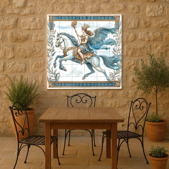 Mural cerámico de Valquiria sobre Caballo Alado — vista 4