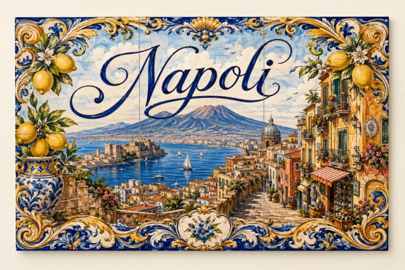 Mural de azulejos de cerámica del Monte Vesubio de Nápoles, decoración de par… — vista 3
