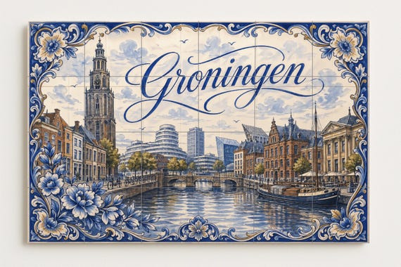 Mural de azulejos de cerámica de Groningen, Países Bajos, arte mural de la ci… — vista 4