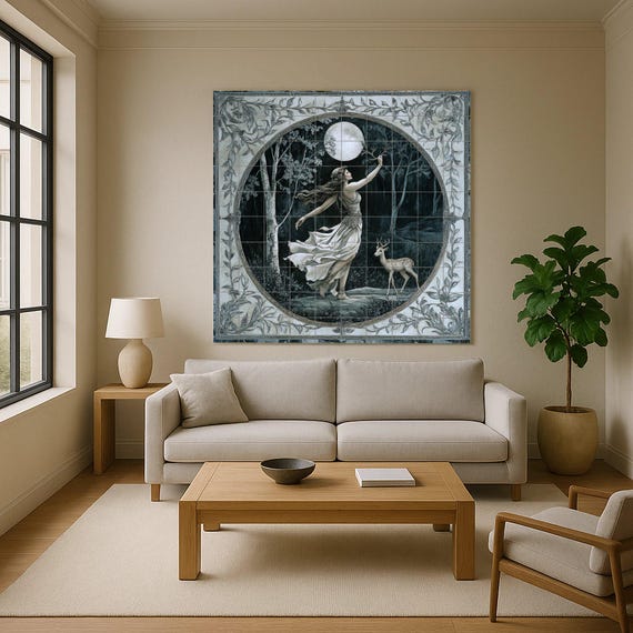 Mural de azulejos cerámicos de la Diosa Mística de la Luna