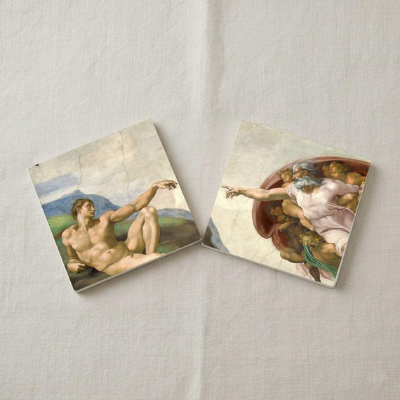 "La Creación de Adán" de Miguel Ángel, decoración de mesa de arte rena