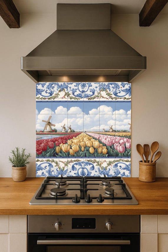 Mural de campo de tulipanes holandeses