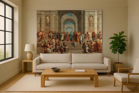 Mural de azulejos de cerámica de La Escuela de Atenas — vista 3