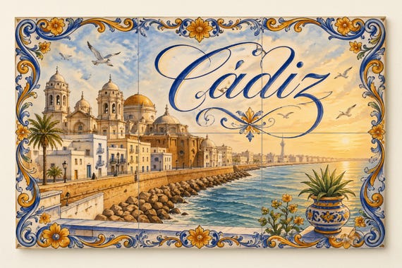 Mural de azulejos de cerámica de la Catedral de Cádiz, decoración de pared de…