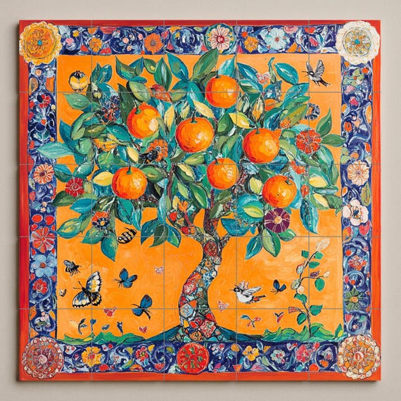 Mural de azulejos de cerámica de naranjo mediterráneo — vista 3
