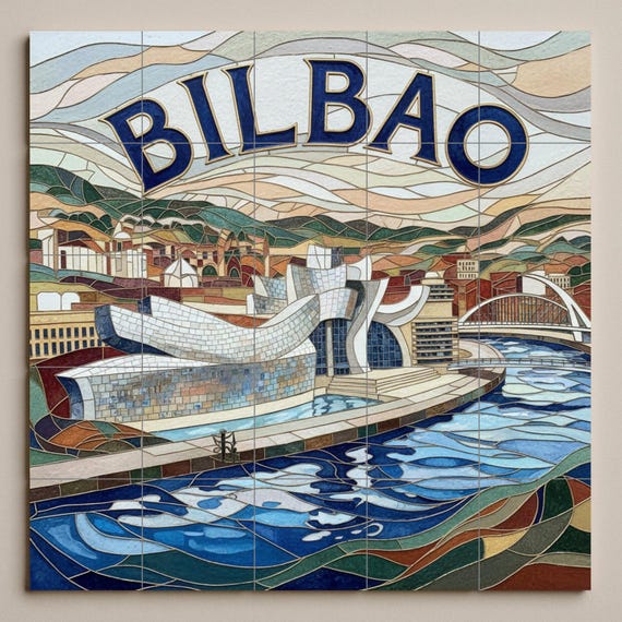 Arte mural estilo mosaico cerámico del Guggenheim de Bilbao — vista 3