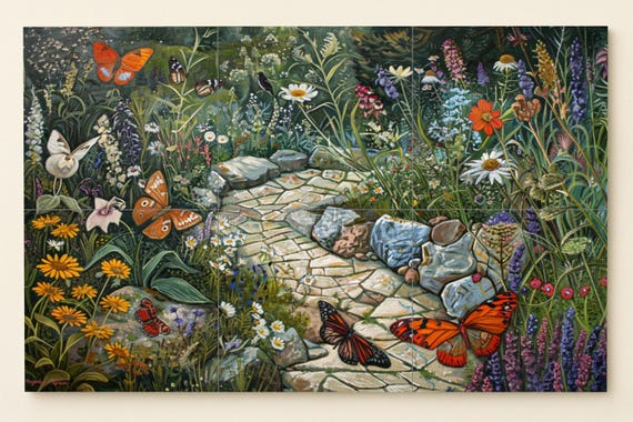 Mural de azulejos de jardín de mariposas — vista 3