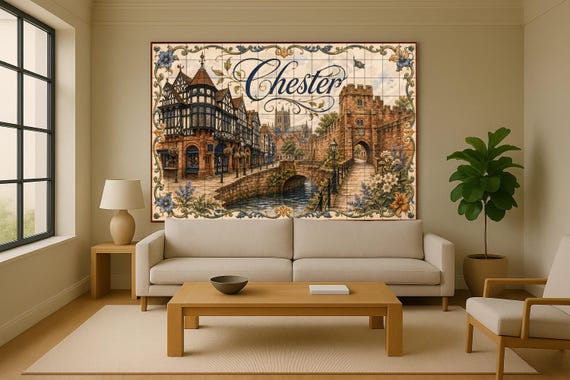 Mural de azulejos de cerámica de Chester, arte mural de la Inglaterra medieva… — vista 2
