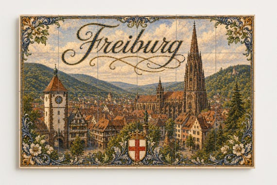 Mural de azulejos de cerámica de Friburgo, Alemania, arte mural de paisaje ur… — vista 4