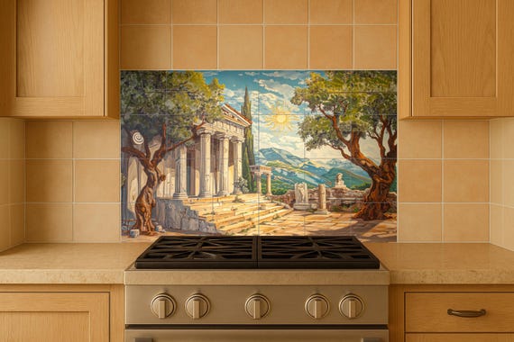 Mural de azulejos de un templo griego — vista 4