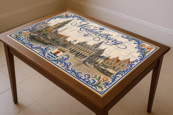 Mural de azulejos de cerámica de la plaza del mercado histórico de Middelburg…