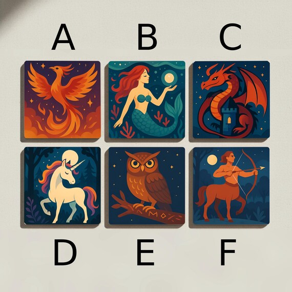 Criaturas míticas, posavasos de azulejos de fantasía, dragón, fénix y — vista 2