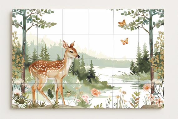 Mural cerámico de ciervo en el bosque — vista 2