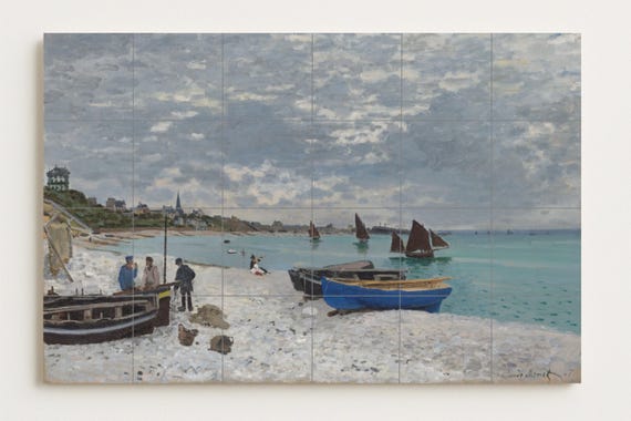 Mural de azulejos de cerámica en la playa de Sainte Adresse