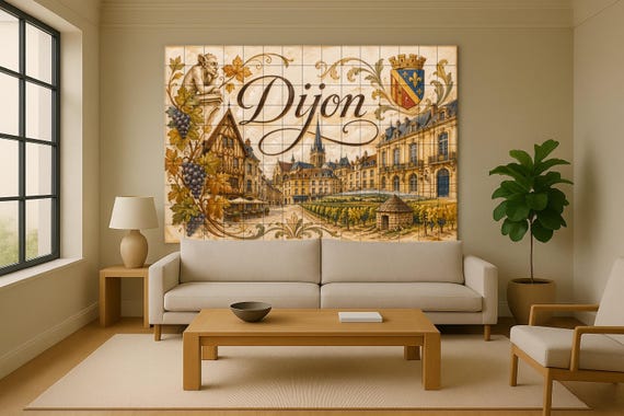 Mural de azulejos de cerámica de Dijon, arte mural de la región vinícola de B…
