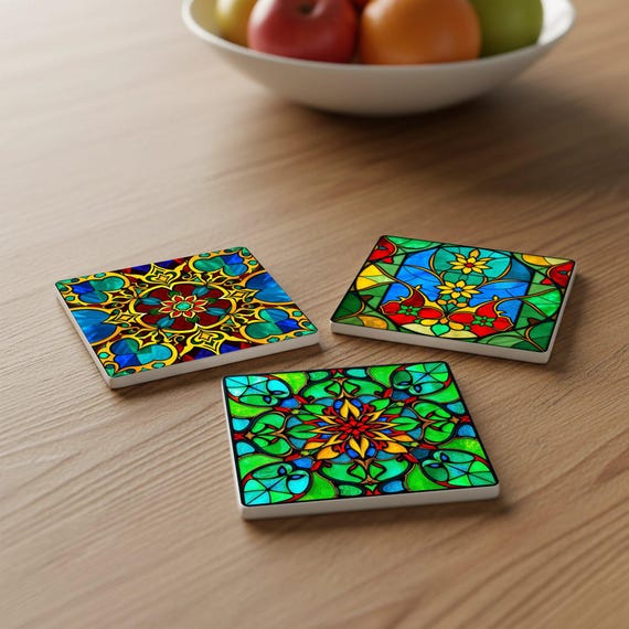 Vitrales - Mosaico en tonos joya, juego de 6