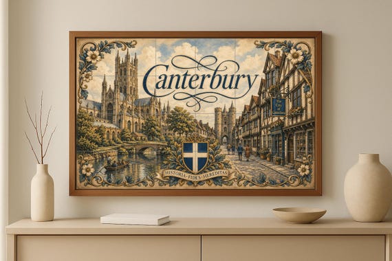 Mural de azulejos de cerámica de Canterbury, arte mural de la Inglaterra medi… — vista 3