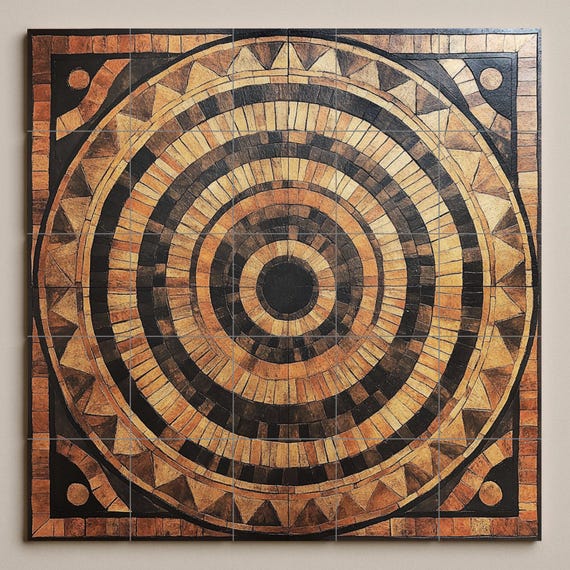 Mural cerámico circular estilo madera — vista 3