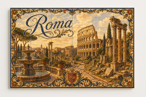 Mural de azulejos de cerámica del Coliseo de Roma, decoración de pared histór… — vista 4