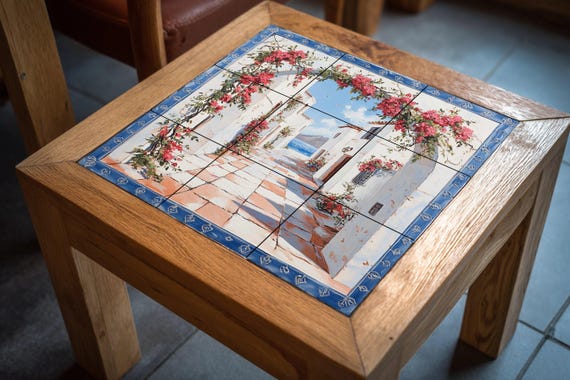 Mural de azulejos de cerámica de un pueblo costero mediterráneo — vista 4