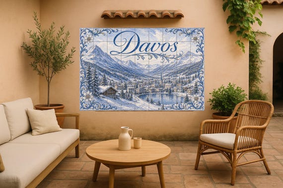 Mural de azulejos de cerámica de Davos, panel decorativo de pared con paisaje… — Mural cerámico de Cerámicas La Noria