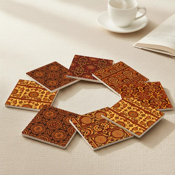 African Tribal Ceramic Coaster Set — vista 4