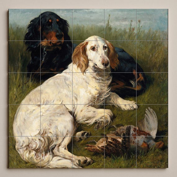 Mural de azulejos de perros de caza